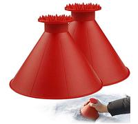 CLESDF Magical Car Ice Scraper with Funnel,2 Pack Cone Windshield Ice Scrapers,Round Snow Scraper for Car(Red)