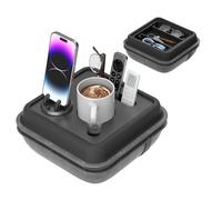 CLESOO Couch Cup Holder Tray - Removable Portable Sofa Drink Holder Organizer with Divider Strap, Soft Pillow Couch Caddy Storage with Rotatable Phone Holder for Snacks Beverage Remote
