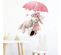 Clest F&H Umbrella Cute Bunny Decor Cartoon Wall Stickers Wall Murals Art DIY Posters Peel & Stick Art Wall Decals for Kids and Nursery Room Decoration