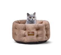 ClevaHome Deep Nest Cat Bed for Small Pets up to 13.2lbs - Round Cat Beds for Indoor Cats, Luxurious Velvet Feel, Extra High Sides, Machine Washable Comfort Pet Bed with Non-Slip Bottom (Warm Beige)