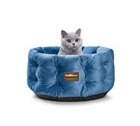 ClevaHome Deep Nest Cat Bed for Small Pets up to 15lbs - Round Cat Beds for Indoor Cats, Luxurious Velvet Feel, Extra High Sides, Machine Washable Comfort Pet Bed with Non-Slip Bottom (Steel Blue)