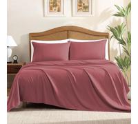ClevaHome Lightweight Super Soft Easy Care Microfiber 4-Piece Embroidered Sheet Set - Shrinkage & Fade Resistant Bedding with 14'' Deep Pockets (Queen,Burgundy)