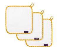 ClevaMama Bamboo Baby Washcloth, Ultra-Soft and Absorbent Bamboo and Cotton Made, Set (3Pk) - White & Mustard