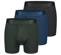 CLEVEDAUR Men's Underwear 3 Pack Micro Modal Boxer Briefs Open Fly, L: Black/Navy/Green in Polybag(fly), M