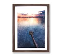 Clevedon Pier In Bristol Painting Modern Framed Print | A2 Walnut Framed Wall Art | Ready to Hang | Modern Historical Picture | Living Room Bedroom Lounge Office