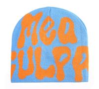 Cleveinuan TaowaveWomen Beanie Y2k Hat,MEA Culpa Graphic Beanies Designs,Winter Hat Knit Skull Cap, Blue Orange, One Size