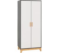 Cleveland 2 Door Wardrobe in White and Pine with Grey Metal Effect