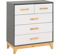 Cleveland 3+2 Drawer Chest in White and Pine with Grey Metal Effect