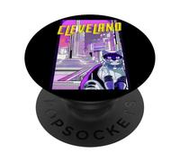 Cleveland Cat Retro Anime Cityscape Ohio USA Vintage Funny PopSockets Adhesive PopGrip