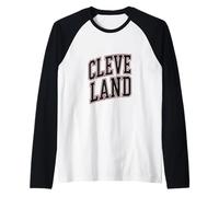 Cleveland Ohio Classic Black Red Logo Raglan Baseball Tee