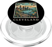 Cleveland Ohio Retro Vintage Skyline River Bridge Waterfront PopSockets PopGrip for MagSafe