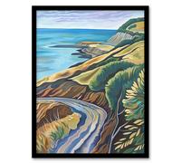 Cleveland Way Coastal Yorkshire Moors Painting Framed Art Print Artery8 Green W12 inch x H16 inch