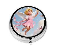 Clever Angel Round Mini Pill Box: 3-Compartment Portable Metal Pill Organizer with Snap Closure, Ideal for Daily Travel Use
