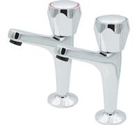 Clever Araya Mercia High Neck Kitchen Tap Pair Chrome - Modern Hot and Cold Sink Pillar Taps for Kitchen Use