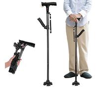 Clever Cane with LED Light, Travel Adjustable Folding Canes, Security Alarm, Two Cushion Handles - Foldable, Light Weight Walking Stick for Arthritis Seniors Disabled and Elderly