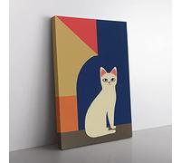 Clever Cat Abstract Canvas Wall Art Print Ready to Hang, Framed Picture for Living Room Bedroom Home Office Décor, 50x35 cm (20x14 Inch)