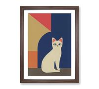 Clever Cat Abstract Framed Print | A2 Walnut Framed Wall Art | Ready to Hang | Abstract Animal Picture | Living Room Bedroom Lounge Office