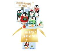 Clever Cubes Pop Up Happy Christmas Penguins Christmas Card 3D Xmas Card