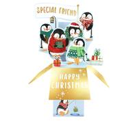 Clever Cubes Pop Up Special Friend Penguins Happy Christmas Card 3D Xmas Card