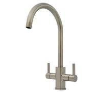 Clever Elektro Brushed Nickel Kitchen Mixer Tap - Dual Lever Design, Swivel Spout, Solid Brass Body for Long Durability
