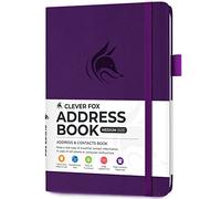 Clever Fox Address Book with alphabetic tabs - PU Leather Telephone and Address Book for Keeping Contacts Safe, Contact Organizer Journal, Medium Size (13.5 x 19cm) Hardcover, Purple