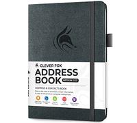 Clever Fox Address Book with alphabetic tabs - PU Leather Telephone and Address Book for Keeping Contacts Safe, Contact Organizer Journal, Medium Size (13.5 x 19cm) Hardcover, Silver Black