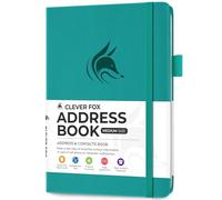Clever Fox Address Book with alphabetic tabs - PU Leather Telephone and Address Book for Keeping Contacts Safe, Contact Organizer Journal, Medium Size (13.5 x 19cm) Hardcover, Turquoise