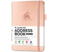 Clever Fox Address Book with alphabetic tabs - PU Leather Telephone and Address Book for Keeping Contacts Safe, Contact Organizer Journal, Medium Size (13.5 x 19cm) Hardcover, Rose Gold