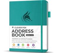 Clever Fox Address Book with alphabetic tabs - PU Leather Telephone and Address Book for Keeping Contacts Safe, Contact Organizer Journal, Small Size (10.5 x 14cm), Hardcover, Turquoise