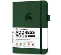 Clever Fox Address Book with alphabetic tabs - PU Leather Telephone and Address Book for Keeping Contacts Safe, Contact Organizer Journal, Medium Size (13.5 x 19cm) Hardcover, Forest Green