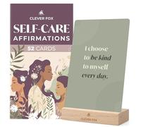 Clever Fox CF Affirmation Cards with Wooden Stand (Self-Care Affirmation Cards with Wooden Stand)