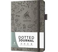 Clever Fox Dotted Journal, Blank A5 Notebook, Project Planner, Grey | 14 x 21 cm, dot grid, eco leather hardcover, pocket for notes, 120gsm paper, stickers, bullet, to-do & meeting notebook