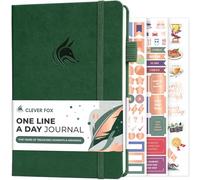 Clever Fox One Line a Day Journal 5-Year Diary for Women & Men Forest Green | Comes with stickers, 1 sentence a day five-year journaling, 365 daily pages, undated multi year hardcover journal, 120gsm