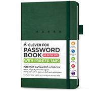 Clever Fox Password Book, Alphabetized Username Notebook, Medium Dark Green | Internet address organizer with printed tabs for websites, usernames, passwords, emails, large print for seniors, 14.5x21.5cm