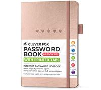 Clever Fox Password Book, Alphabetized Username Notebook, Medium Rose Gold | Internet address organizer with printed tabs for websites, usernames, passwords, emails, large print for seniors, 14.5x21.5cm