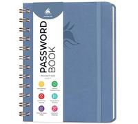 Clever Fox Password Book Spiral - Mini Internet Address Log with Alphabetical Tabs, Small Password Keeper & Organizer - Pocket 12x14cm (Smoke Blue)