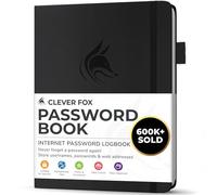 Clever Fox Password Book with Alphabetical Tabs, 10.5x14 Keeper Black