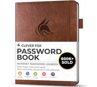 Clever Fox Password Book with Alphabetical Tabs, 10.5x14 Keeper Brown
