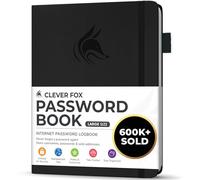 Clever Fox Password Book with Alphabetical Tabs, 18x25 Keeper Black