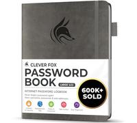 Clever Fox Password Book with alphabetical tabs. Internet Address Organizer Logbook. Large Password Keeper for Website Logins (Grey)
