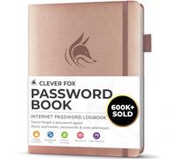 Clever Fox Password Book with alphabetical tabs. Internet Address Organizer Logbook. Small Pocket Password Keeper for Website Logins (Rose Gold)