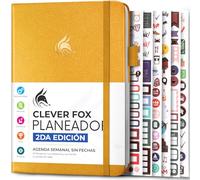 Clever Fox Planner 2 Edición en Español - Colorida Agenda de Objetivos Semanales y Mensuales, Organizadora de Tiempo, Sin Fecha A5 (Amarillo ámbar)