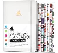 Clever Fox Planner 2 Edición en Español - Colorida Agenda de Objetivos Semanales y Mensuales, Organizadora de Tiempo, Sin Fecha A5 (Blanco)