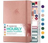 Clever Fox Planner Hourly, Undated Weekly Daily Block Schedule Rose Gold | A5 annual appointment book with time slots, 14.5 x 21.5 cm, Monthly calendars, Eco-leather hardcover, 120gsm paper