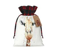 Clever Giraffe Printing Color Matching Plaid Christmas Bag With Drawstring,4.7x6.9 In For Christmas Halloween