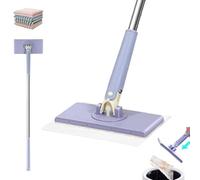 Clever Grip Mini Lazy Mop, Zero Touch No-Wash Mops, Retractable Gap Dust Cleaner Flat Mops, Wet and Dry Convenient Automatic Cloth Changing for Floor, 4 Reusable Cloths (Purple, 95Cm)