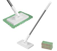 Clever Mini Mop - Hands-Free Disposable Dust Mop with 4 Reusable Microfibre Cloths, Detachable Clamp Flat Cleaner with 100cm Long Handle, Wet and Dry Mop for Pet Hair Floor Wall Cleaning (White)