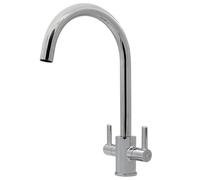 Clever Pica Two Handle Kitchen Mixer Tap Chrome | Dual Lever Swivel Spout | Durable Solid Brass Modern Design