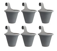 Clever Pots 6x Hanging Plant/Flower Pots Planters, with Self Watering Reservoir, Outdoor Plastic Pot for Garden Fence and Balcony Railing Decoration, Charcoal