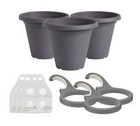 Clever Pots Drain Pipe Pot Bundle - Includes 3x 20cm Plastic Plant Pot, 3x Drain Pipe Flower Pot Holders, 3x Plant Pot Reservoir, Brighten Up Your Balcony/Garden or Outdoor Space, Charcoal
